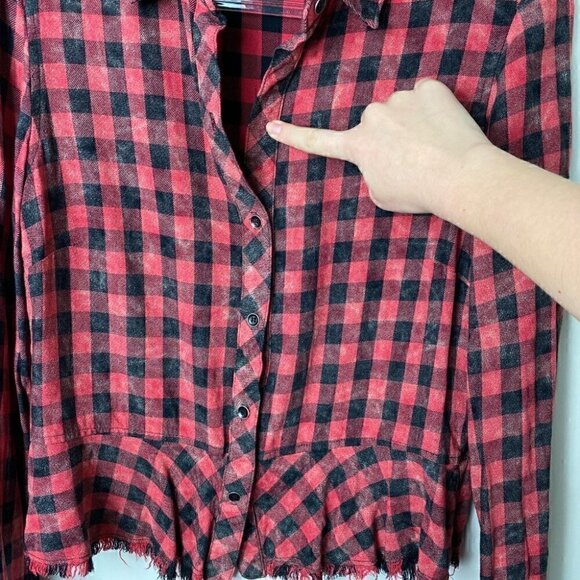 Anthropologie Bella Dahl Distressed Red Plaid Button Down Small - Picture 6 of 6